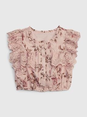 Gap × LoveShackFancy Kids Floral Ruffle Button-Front Top Size 8
